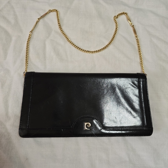 Pierre Cardin Vintage Black Patent Leather Clutch Shoulder Bag Goldtone Chain - Picture 2 of 10